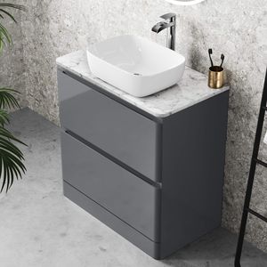 Corsica Storm Grey Vanity Drawer with Marble Top & Curved Counter Top Basin 800mm