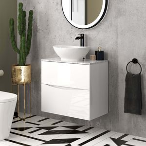Austin Gloss White Wall Hung Drawer Vanity with Marble Top & Oval Counter Top Basin 600mm