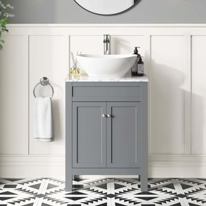 Bermuda Dove Grey Vanity with Marble Top & Oval Counter Top Basin 600mm