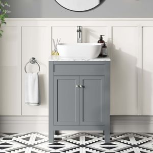 Bermuda Dove Grey Vanity with Marble Top & Curved Counter Top Basin 600mm