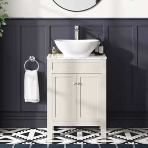 Bermuda Chalk White Vanity with Marble Top & Oval Counter Top Basin 600mm