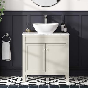Bermuda Chalk White Vanity with Marble Top & Oval Counter Top Basin 800mm