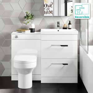 Avon Gloss White Combination Basin Drawer and Denver Toilet 1100mm