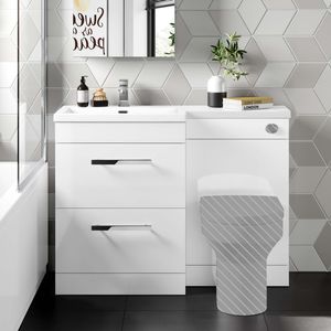 Avon Gloss White Basin Vanity Drawer and Back To Wall Unit 1100mm - Left Handed