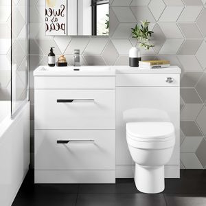 Avon Gloss White Combination Basin Drawer and Seattle Toilet 1100mm - Left Handed