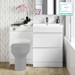 Trent Gloss White Basin Vanity Drawer and Back To Wall Unit 1100mm