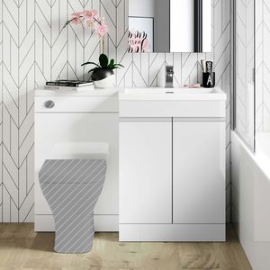 Trent Gloss White Basin Vanity and Back To Wall Unit 1100mm - Right Handed
