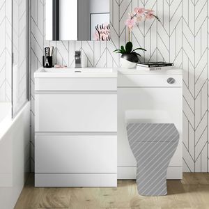 Trent Gloss White Basin Vanity Drawer and Back To Wall Unit 1100mm - Left Handed