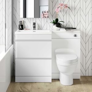 Trent Gloss White Combination Basin Drawer and Seattle Toilet 1100mm - Left Handed