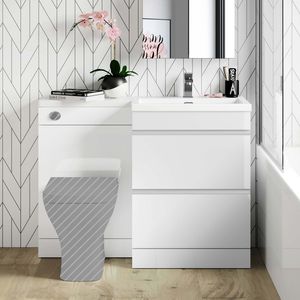Trent Gloss White Basin Vanity Drawer and Back To Wall Unit 1100mm - Right Handed