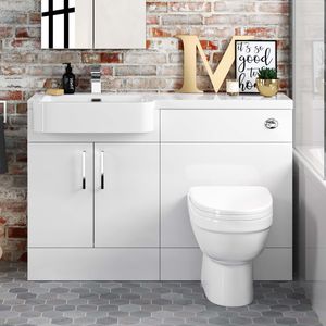 Bathroom Furniture Basin Vanity Toilet WC Unit Tall Wall Cabinet White Gloss 