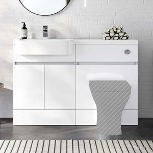 Foster Gloss White Basin Vanity With Back To Wall Unit 1200mm - Left Handed