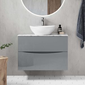 Austin Stone Grey Wall Hung Drawer Vanity with Marble Top & Oval Counter Top Basin 800mm