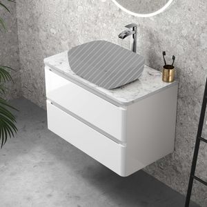 Corsica Gloss White Wall Hung Drawer with Marble Top 800mm - Excludes Counter Top Basin