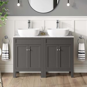Bermuda Graphite Grey Vanity with Marble Top & Curved Counter Top Basin 1200mm