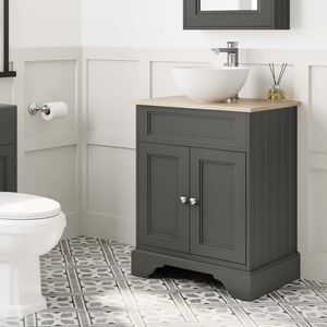 Lucia Graphite Grey Vanity with Oak Effect Top & Round Counter Top Basin 640mm