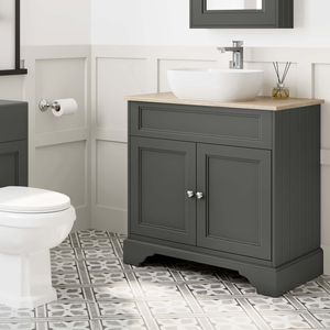 Lucia Graphite Grey Vanity with Oak Effect Top & Curved Counter Top Basin 840mm