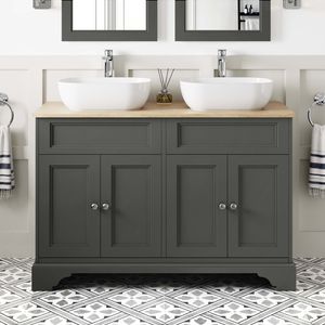 Lucia Graphite Grey Double Vanity with Oak Effect Top & Curved Counter Top Basin 1200mm