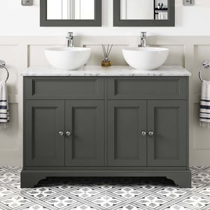 Lucia Graphite Grey Double Vanity with Marble Top & Round Counter Top Basin 1200mm