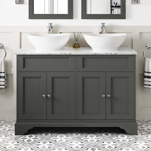Lucia Graphite Grey Double Vanity with Marble Top & Oval Counter Top Basin 1200mm