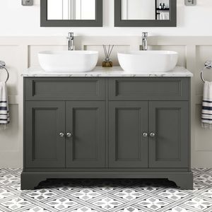 Lucia Graphite Grey Double Vanity with Marble Top & Curved Counter Top Basin 1200mm