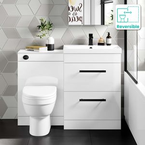 Avon Gloss White Combination Basin Drawer and Seattle Toilet 1100mm - Black Accents