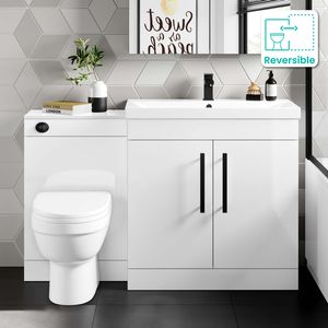Avon Gloss White Combination Vanity Basin and Seattle Toilet 1300mm - Black Accents