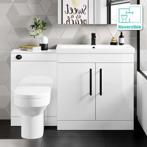 Avon Gloss White Combination Vanity Basin and Denver Toilet 1300mm - Black Accents