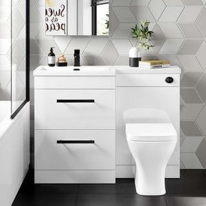 Avon Gloss White Combination Basin Drawer and Atlanta Toilet 1100mm - Black Accents - Left Handed