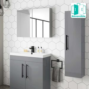 Avon Stone Grey Wall Hung Tall Cabinet Unit 1200x300mm - Black Accents