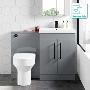 Avon Stone Grey Combination Vanity Basin and Denver Toilet 1100mm - Black Accents