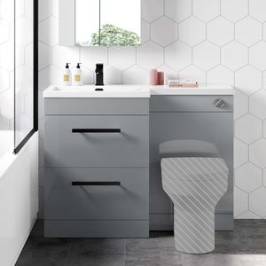 Avon Stone Grey Basin Vanity Drawer and Back To Wall Unit 1100mm - Black Accents - Left Handed