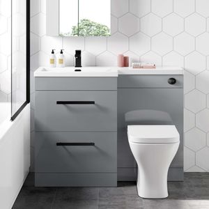 Avon Stone Grey Combination Basin Drawer and Atlanta Toilet 1100mm - Black Accents - Left Handed