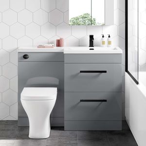 Avon Stone Grey Combination Basin Drawer and Atlanta Toilet 1100mm - Black Accents - Right Handed