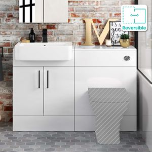 Harper Gloss White Basin Vanity and Back To Wall Toilet Unit 1200mm - Black Accents