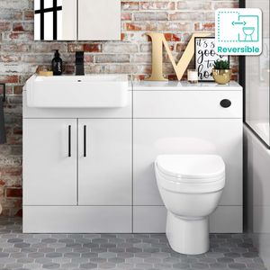 Harper Gloss White Combination Vanity Basin and Seattle Toilet 1200mm - Black Accents