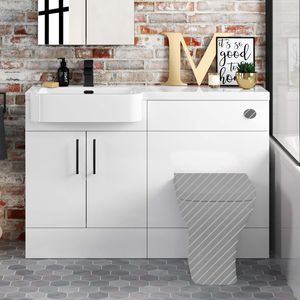 Harper Gloss White Basin Vanity and Back To Wall Toilet Unit 1200mm - Black Accents - Left Handed