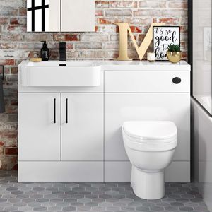 Harper Gloss White Combination Vanity Basin and Seattle Toilet 1200mm - Black Accents - Left Handed
