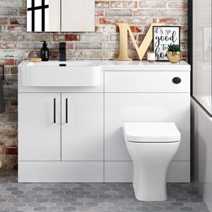 Harper Gloss White Combination Vanity Basin and Atlanta Toilet 1200mm - Black Accents - Left Handed