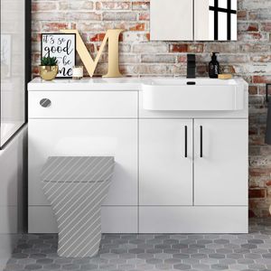 Harper Gloss White Basin Vanity and Back To Wall Toilet Unit 1200mm - Black Accents - Right Handed