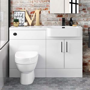 Harper Gloss White Combination Vanity Basin and Seattle Toilet 1200mm - Black Accents - Right Handed