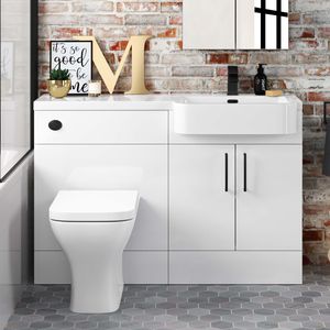 Harper Gloss White Combination Vanity Basin and Atlanta Toilet 1200mm - Black Accents - Right Handed