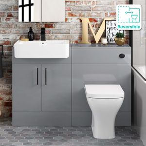 Harper Stone Grey Combination Vanity Basin and Atlanta Toilet 1200mm - Black Accents