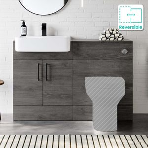 Harper Charcoal Elm Basin Vanity and Back To Wall Toilet Unit 1200mm - Black Accents
