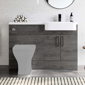 Harper Charcoal Elm Basin Vanity and Back To Wall Toilet Unit 1200mm - Black Accents - Right Handed