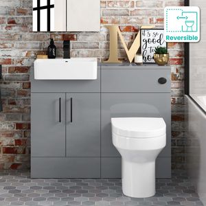 Harper Stone Grey Combination Vanity Basin & Denver Toilet 1000mm - Black Accents