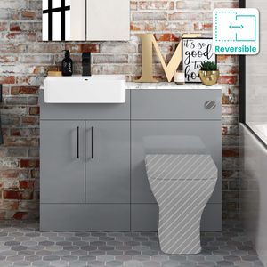 Harper Stone Grey Basin Vanity with Marble Top & Back To Wall Unit 1000mm - Black Accents
