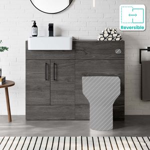 Harper Charcoal Elm Basin Vanity and Back To Wall Toilet Unit 1000mm - Black Accents