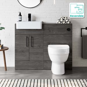 Harper Charcoal Elm Combination Vanity Basin & Seattle Toilet 1000mm - Black Accents