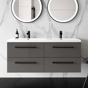 Elba Graphite Grey Wall Hung Double Basin Drawer Vanity 1200mm - Black Accents